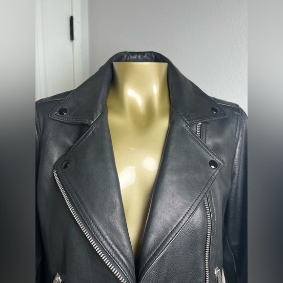 All Saints Dalby Leather Jacket Sz 2 - Picture 3 of 11